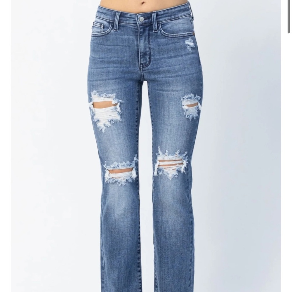 Judy Blue Women’s Distressed Destroyed Straight Denim Blue Jeans size 7/28